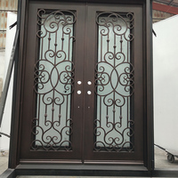 Nouvelle porte d'entrée principale en fer forgé moderne simple à simple ou double battant avec arche en haut, sécurité, isolation phonique