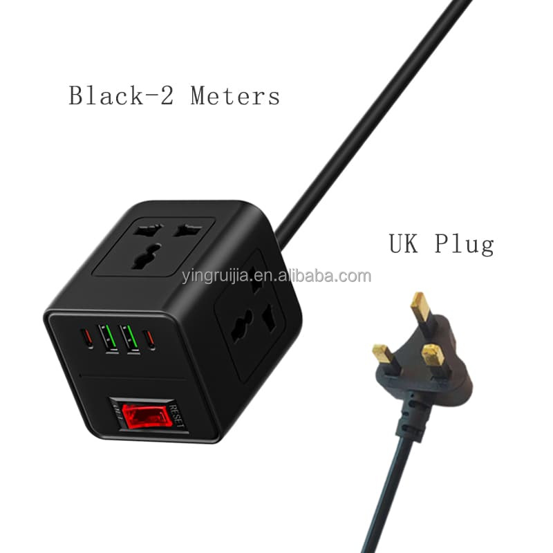 Negro 2 metros-Universal Socket - UK Plug