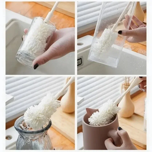 Brosse à tasses rotative à 360° à long manche, 1 pièce, pour biberons, tétines, poils en silicone blanc doux, nettoyant pour taches de thé, verrerie, cuisine - Product Image 2