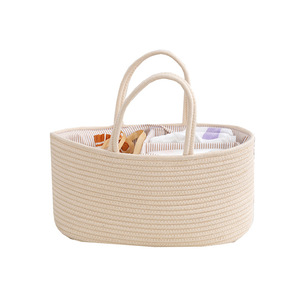 <span class=keywords><strong>Cesta</strong></span> de Almacenamiento Plegable de Cuerda de Algodón Ecológica para Pañales y Artículos de Bebé, Organizador para Coche, <span class=keywords><strong>Cesta</strong></span> de Algodón Tejida a Mano al por Mayor - Product Image 4