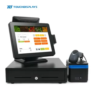 Touchdisplay klasik 15 inci casing logam layar ganda mesin kasir pos terminal pos dengan printer