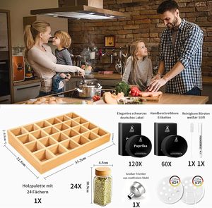 Natural Bamboo Herb &amp; <strong>Spice</strong> Rack Cabinet Set with <strong>Jars</strong> Eco-Friendly <strong>Spice</strong> Storage Tools - Product Image 4