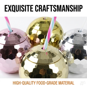 Vaso de Fiesta con Forma de Bola de Discoteca, 16 oz, Reutilizable, de Plástico Electrochapado en Oro y Plata, con Pajita, para Discotecas y Bodas, OEM - Product Image 5