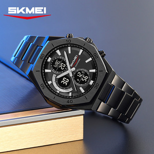 Skmei Men's Dual Display <b>Digital</b> Watch Stainless Steel Strap Alarm <b>Clock</b> Electronic Movement Business Style - Product Image 4