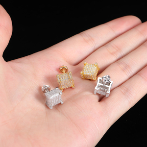 925 Sterling Silver Hip Hop Iced Out Jewelry Gold Plated <b>Earrings</b> Women Micro Pave 3A Zircon Square Screw <b>Back</b> <b>Earring</b> - Product Image 6