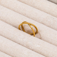 Bague croix double couche simple plaquée or 18 carats haut de gamme Joolim pour femme, bijoux de doigt, vente en gros, cadeau