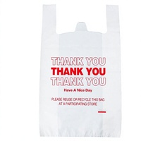 Sacs plastiques imprimés « Merci » en rouleau, sacs T-shirt jetables en PEHD pour l'épicerie, le marché de détail et les plats à emporter