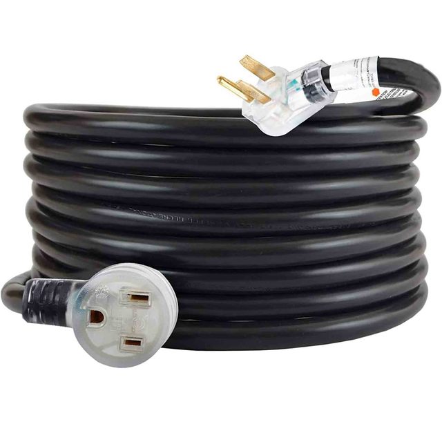 US 3 Pin Heavy Duty NEMA 6-50P/R 1/3/5/6/20FT 15M Lighted End Black Multi Rv Cable Extension Power Cord for Outdoor Yard Party