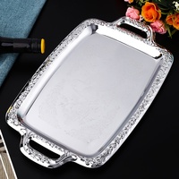 Plateau en acier inoxydable minimaliste de style européen, bordure argentée, forme carrée, 40 cm x 23 cm, plateau de service pour fruits et en-cas
