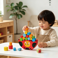 Juego de Equilibrio de Madera Natural con Forma de Mariquita Educativo y Elegante