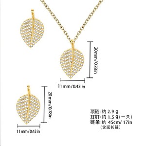 Pearl Shining Leaf <b>Necklace</b> Earrings Set Micro Inlaid Copper Alloy Everyday Wear Jewelry - Product Image 5