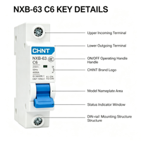 Disjoncteur miniature (MCB) CHINT NXB-63 D20A 1P/2P en cuivre PA66 Courbe D 20A 6kA IP20 Certifié CE CB Stock usine