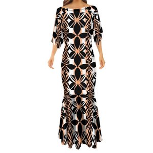 Summer Plumeria Flower Print Ethnic Style Mermaid <strong>Dress</strong> Plus Size Women Clothing <strong>Custom</strong> Tonga Polynesian Tribal Fishtail <strong>Dress</strong> - Product Image 4