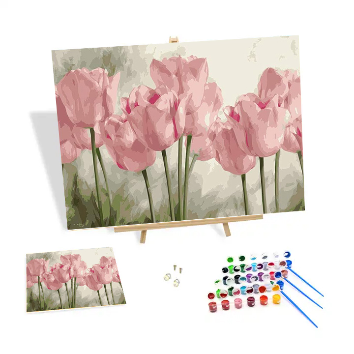 Custom Olieverfschilderij Op Nummer Kit Afdrukbare Kunst Aan De Muur Bloemen, Pioen, Hyacint, Lila, Zomerprints Diy Hand Geschilderd