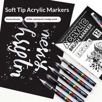 Marqueur acrylique oblique à pointe souple liquide directe noir et blanc pour l'art des étudiants, haute brillance, papier peint à la main pour enfants, bricolage