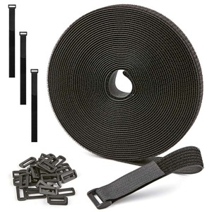 Sangles à crochets et boucles en nylon en rouleau avec 50 boucles en plastique, réglables et coupables à la longueur pour organiser les cordons et les fils - Product Image 1