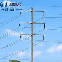 Poteau électrique tubulaire en acier galvanisé pour ligne de transmission, poteau utilitaire polygonal pour projet de réseau aérien haute tension