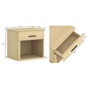 Nightstand In Natural Oak With Drawer And <b>Open</b> Shelf <b>Storage</b> For Bedroom Use - Product Image 3