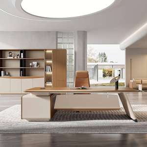 Moderno di lusso Manager avvocato ufficio scrivania a forma di L tavolo in legno massello con grande scrivania in piedi cassettiera mobili - Product Image 1