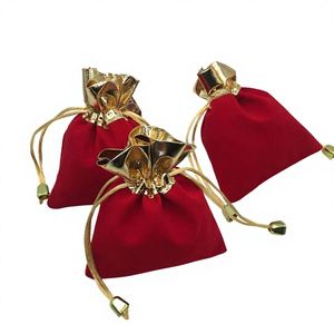 2.8x3.6 Inches Recyclable Red Velvet <b>Drawstring</b> <b>Bags</b> with Golden Rim Jewelry Pouches for Earrings Stamping Wedding Birthday - Product Image 6
