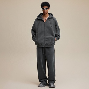 High-Street Fashion Snow Wash Straight Leg Pants With <strong>Fleece</strong> Lining for <strong>Men</strong> Comfortable Loose Casual Sweatpants Drawstring Waist - Product Image 4