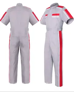 Summer 100% combed pure cotton short sleeve logo customized multi-pockets workwear coveralls