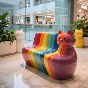 Banc Arc-en-ciel en Forme de Chat Fantaisiste - Chaise d'Attente Fonctionnelle en Matériau GRC Durable et Écologique pour Centres Commerciaux Extérieurs et Parcs - Product Image 5