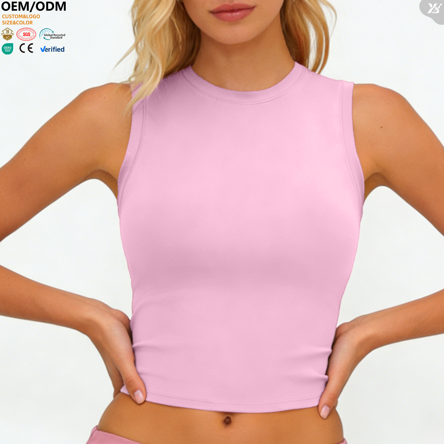 ABX8002-3 Women Round Neck Sleeveless Cropp Tank Top Seamless Form Fitting Workout Tops Breathable Athletic Yoga Shirts for Gym