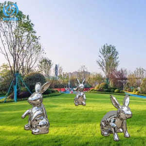 Stainless Steel Rabbit Sculpture Mirror Finish Outdoor Garden Decoration Animal Figurine Freestanding Lawn Ornament - Product Image 1