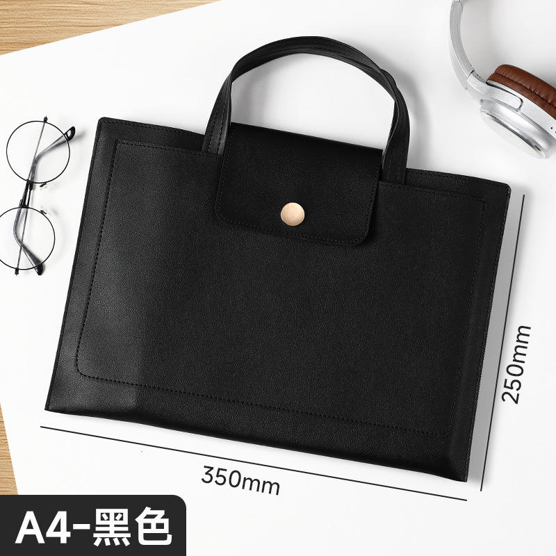 【Sac pour ordinateur portable A4 à bouton-pression】Noir (stockage double couche, peut être transporté à la main)