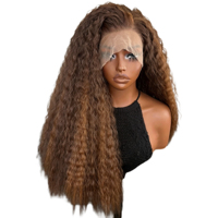 Perruque synthétique longue bouclée 13x4 Lace Front, style afro, petites boucles, mèches marron cuivré, 22 pouces, volumineuse, douce, soyeuse et résistante à la chaleur