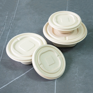 Bol <span class=keywords><strong>jetable</strong></span> biodégradable en pulpe de bagasse de 950 ml avec couvercle, résistant à la chaleur, compatible micro-ondes, écologique, rond, à emporter - Product Image 2