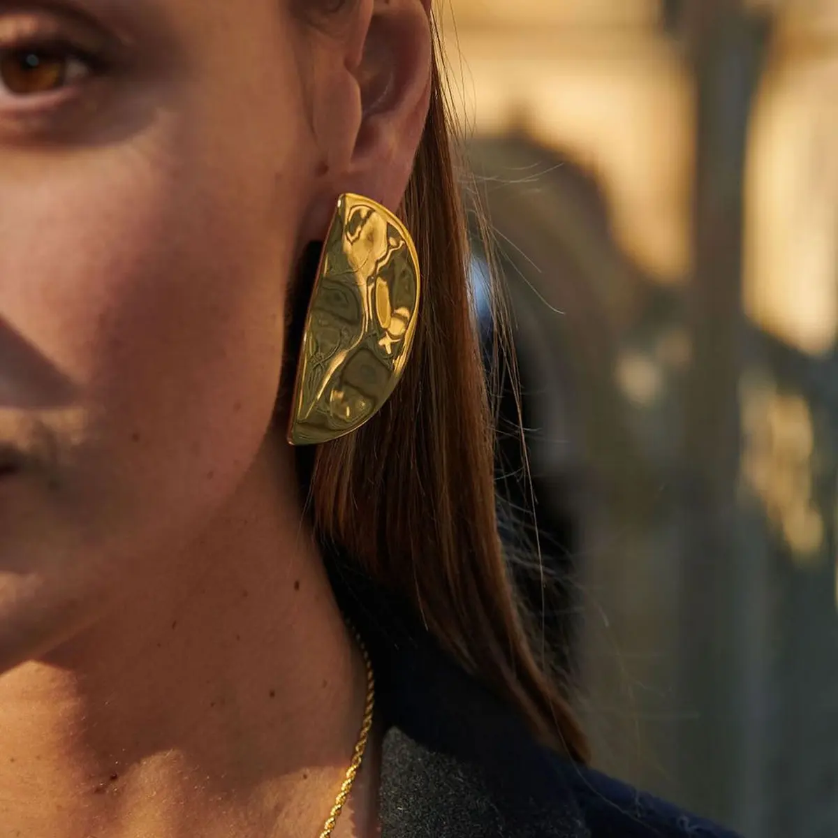 방수 패션 스테이트먼트 기하학 보석 18K 금도금 스테인레스 스틸 망치 대형 청키 귀걸이 여성