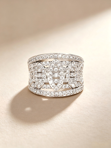 Anillo de cóctel de lujo con diamantes, anillo geométrico llamativo para mujer, joyería glamurosa de boda con micro pavé de diamantes naturales - Product Image 1