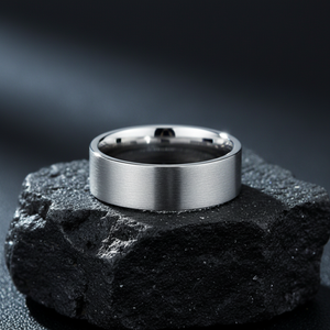 Anello da uomo classico THX Jewelry da 8 mm in carburo di tungsteno spazzolato con parte superiore <span class=keywords><strong>piatta</strong></span>, per matrimonio o fidanzamento - Product Image 3