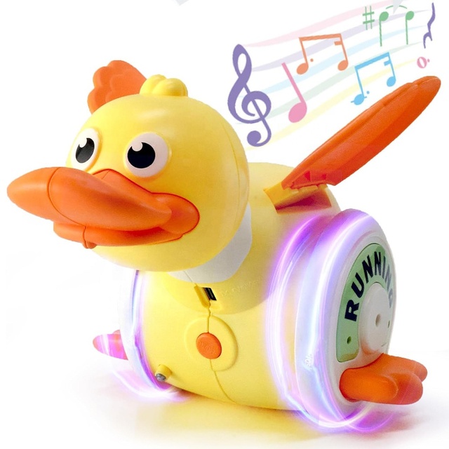 Educational Crawling Baby Toy Plastic Yellow Duck Light up Musical Dancing Walking Robot Toy STEM Learning for Toddler