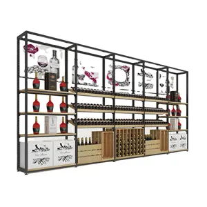 Wooden Red Wine Display Shelf Wine Supplies Store Cosmetic Shops Name Display Cabinet Business Metal Painting Customized Furnitu