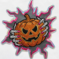 Patchs thermocollants personnalisés pour vêtements, motif citrouille d'Halloween, grand format, écologiques, en chenille, brodés de paillettes et de fleurs 3D