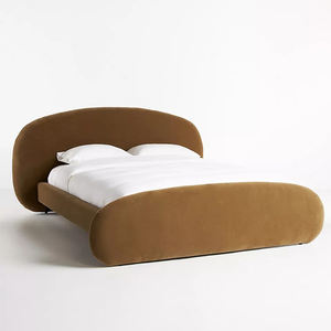 Italian Simple Villa Fabric Velvet Bedroom Double Bed Home Hotel Customized 1.8/2.0 Queen King Size Soft Backrest Bed <strong>Furniture</strong> - Product Image 1