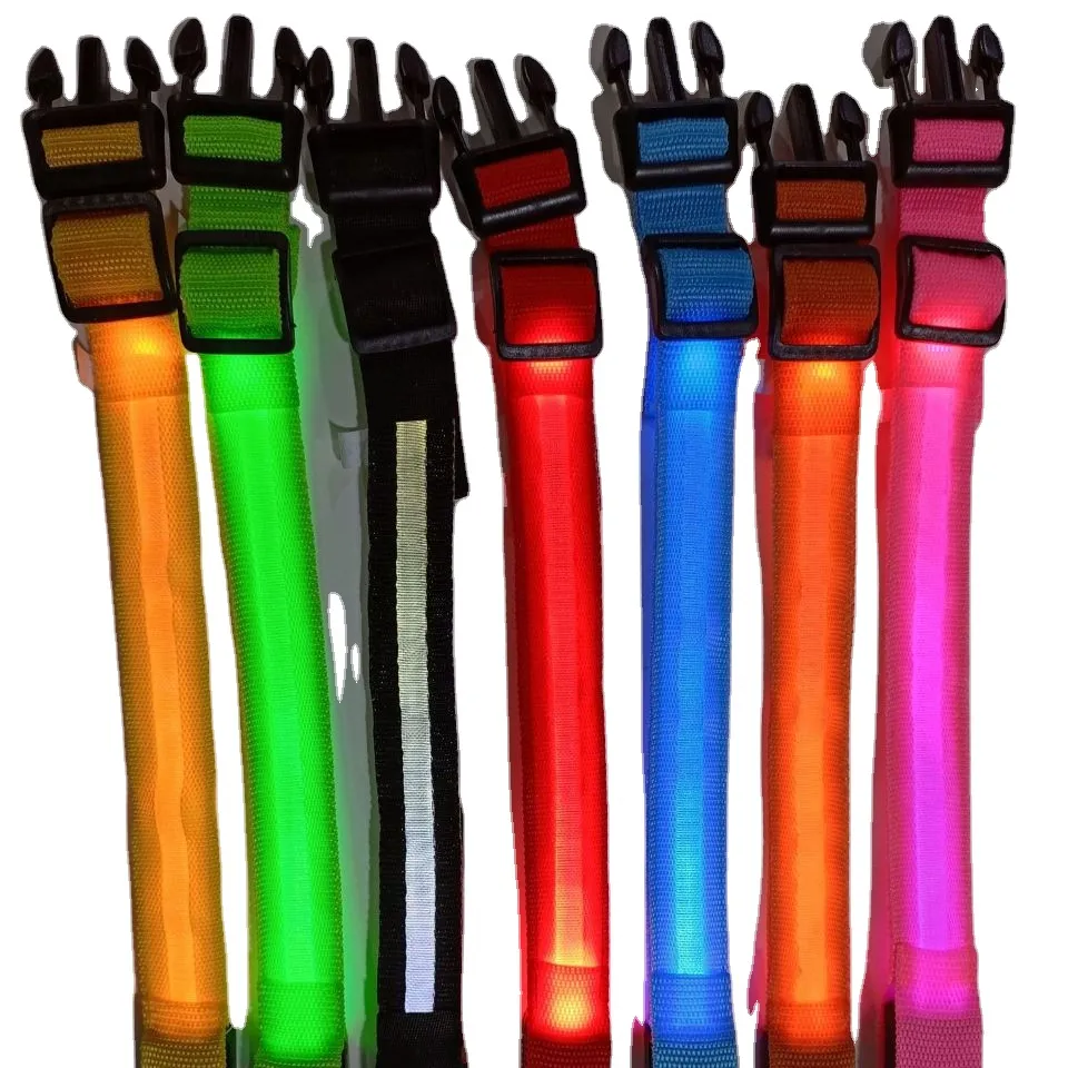 High quality Waterproof USB Rechargeable Nylon Dog Collars With Multicolor Flashing Light Up Led