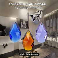 Lampe à suspension en cristal coloré de 50 mm gravée au laser, bricolage, Noël, amande, goutte d'eau, pièces et accessoires de pendalogue 7160
