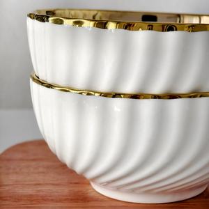 Ciotola per minestra grande su misura da 6 pollici, stoviglie in ceramica bordata d'oro, bianco puro, lucidato per cene raffinate e feste con ciotola d'oro per la casa - Product Image 2