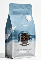Sacs à café personnalisés avec logo du fabricant, sacs à café à fond plat avec valve, emballage de poudre de thé avec fermeture éclair