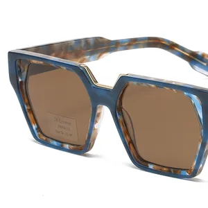 Venta al por mayor personalizar la moda diseño famoso mujeres sombras Irregular marco grande gafas de sol acetato gafas de sol textura