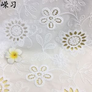 Desain populer RX7052 kain jaring katun Stereo Cording bordir pola bunga matahari kain renda bordir untuk kemeja dan gaun - Product Image 1