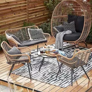 야외 정원 Pe 등나무 태양 침대 Sunshades 라운드 Daybed 소파 소파