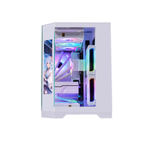 Casing PC Desktop Mid Tower Panoramic Tempered Glass untuk Komputer Gaming MATX dengan Layar LCD