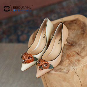 Cuir véritable D'Orsay Talon mince Slip-On Pumps Femmes <span class=keywords><strong>Nude</strong></span> <span class=keywords><strong>Beige</strong></span> Blanc Printemps Dernières chaussures européennes tendance à talons hauts - Product Image 1