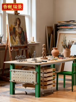 Bureau d'artiste, poste de travail en profilé aluminium, tiroir mobile, bureau d'ordinateur, table au design créatif