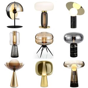 Design di lusso luce moderna lampada da comodino in tessuto nordico di vetro ferro marmo lampada da tavolo <span class=keywords><strong>per</strong></span> casa letto soggiorno camera di lettura Hotel - Product Image 1
